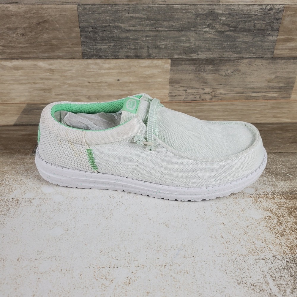 Hey Dude Wally Funk Zig Zag Mesh Mens Shoes Sz 9 White Green Ash Slip On Comfort